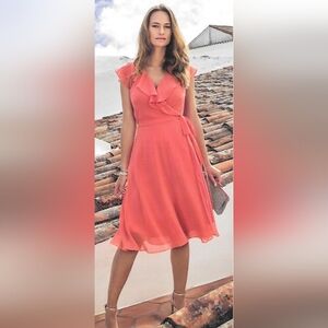 NWT Michaela Louisa Elegant Coral Wrap Summer Dress